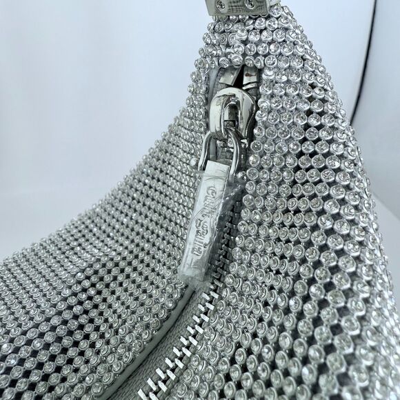 NWT Cult Gaia Gia Allover Crystal Zip Shoulder Bag in Silver - Picture 9 of 14